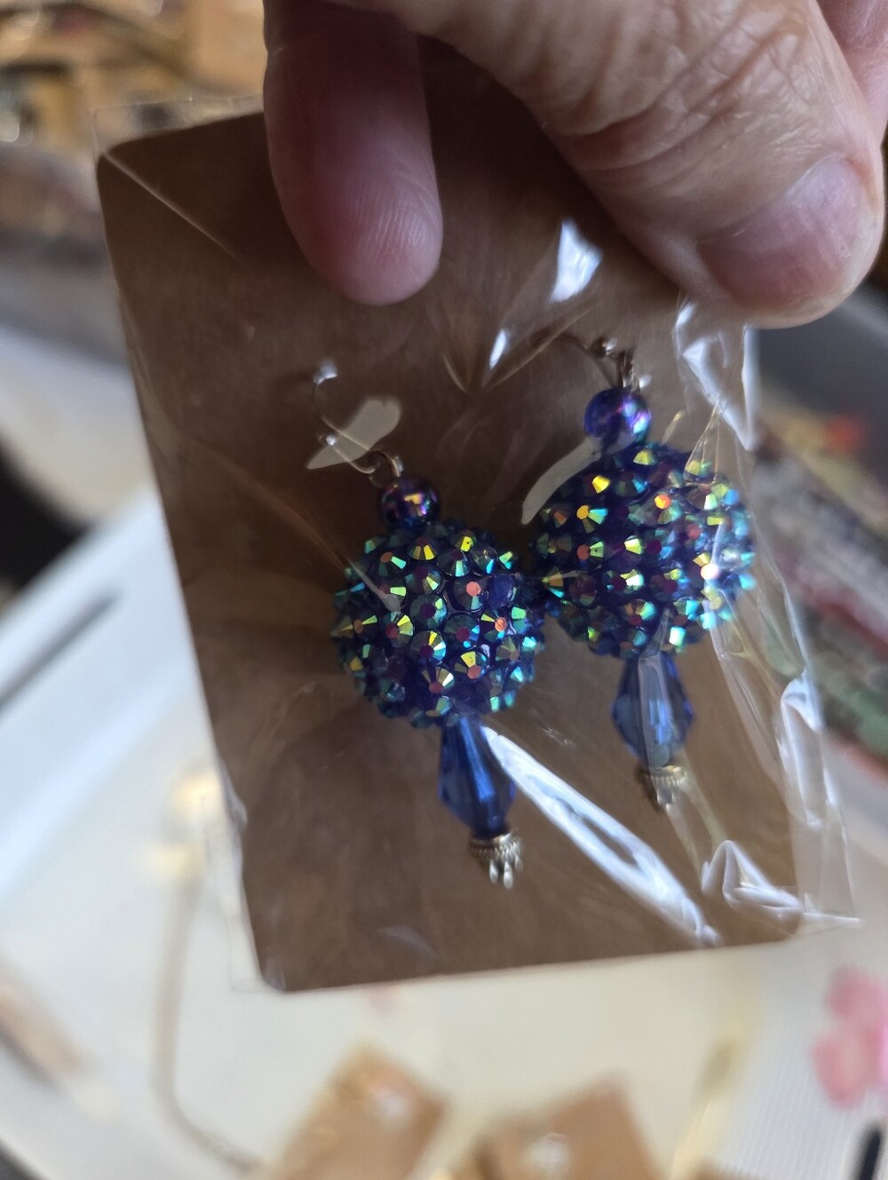 Hand Crafted Blue Iridescent Crystal Cluster Drop Earrings